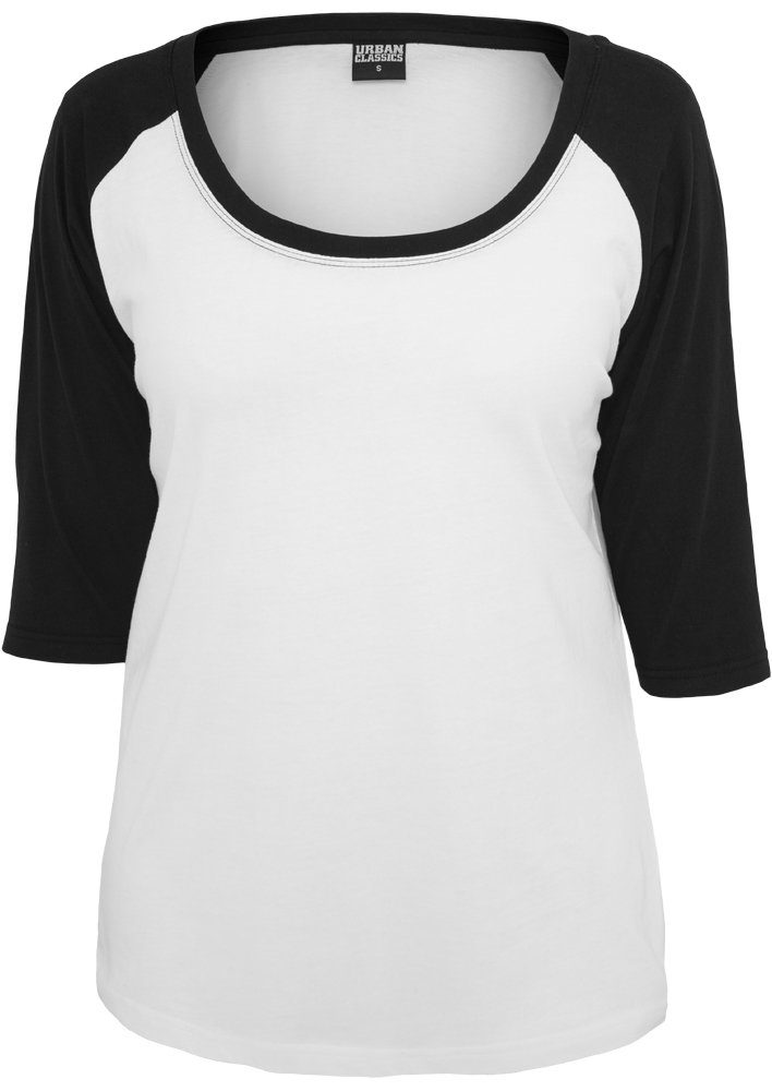 Raglan white/black (1-tlg) Kurzarmshirt 3/4 Tee CLASSICS Damen Ladies URBAN Contrast