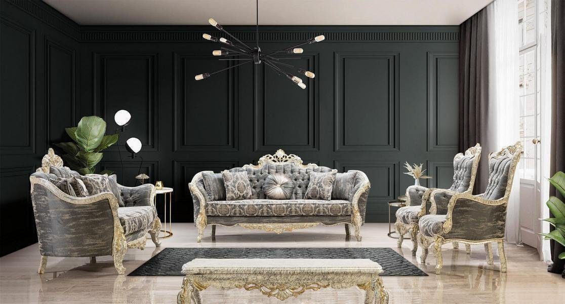 Xlmoebel Chesterfield-Sofa Graues Sofa im Barockstil aus Textil mit eleganter Ästhetik, 1 Teile, Hergestellt in Europa