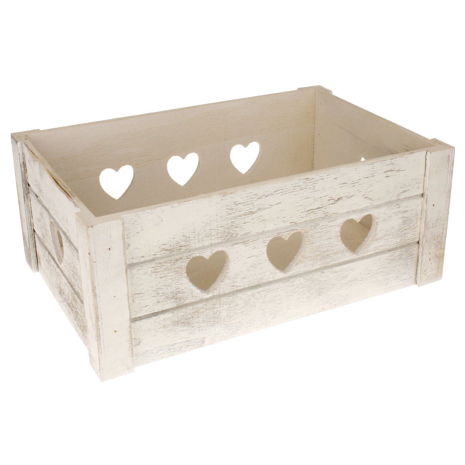 Macosa Home Dekokiste Weiß Herzen Holz Holzkiste 29 cm Kiste Aufbewahrungskiste (Geschenkkiste Geschenkverpackung weiss, 1 St., Holzkiste Landhaus)