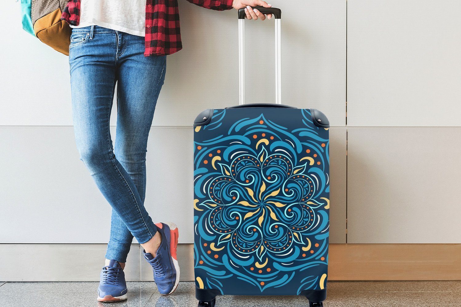 Blau rollen, Reisekoffer - Blume Ferien, - Rollen, mit 4 Reisetasche Muster, Handgepäckkoffer MuchoWow Gelb für Trolley, Handgepäck -