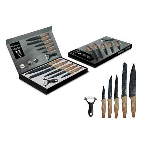 Cheffinger Messer-Set 6 teiliges Messerset 5 Messer 1 Sparschäler Kochmesser Holzoptik (6-tlg)