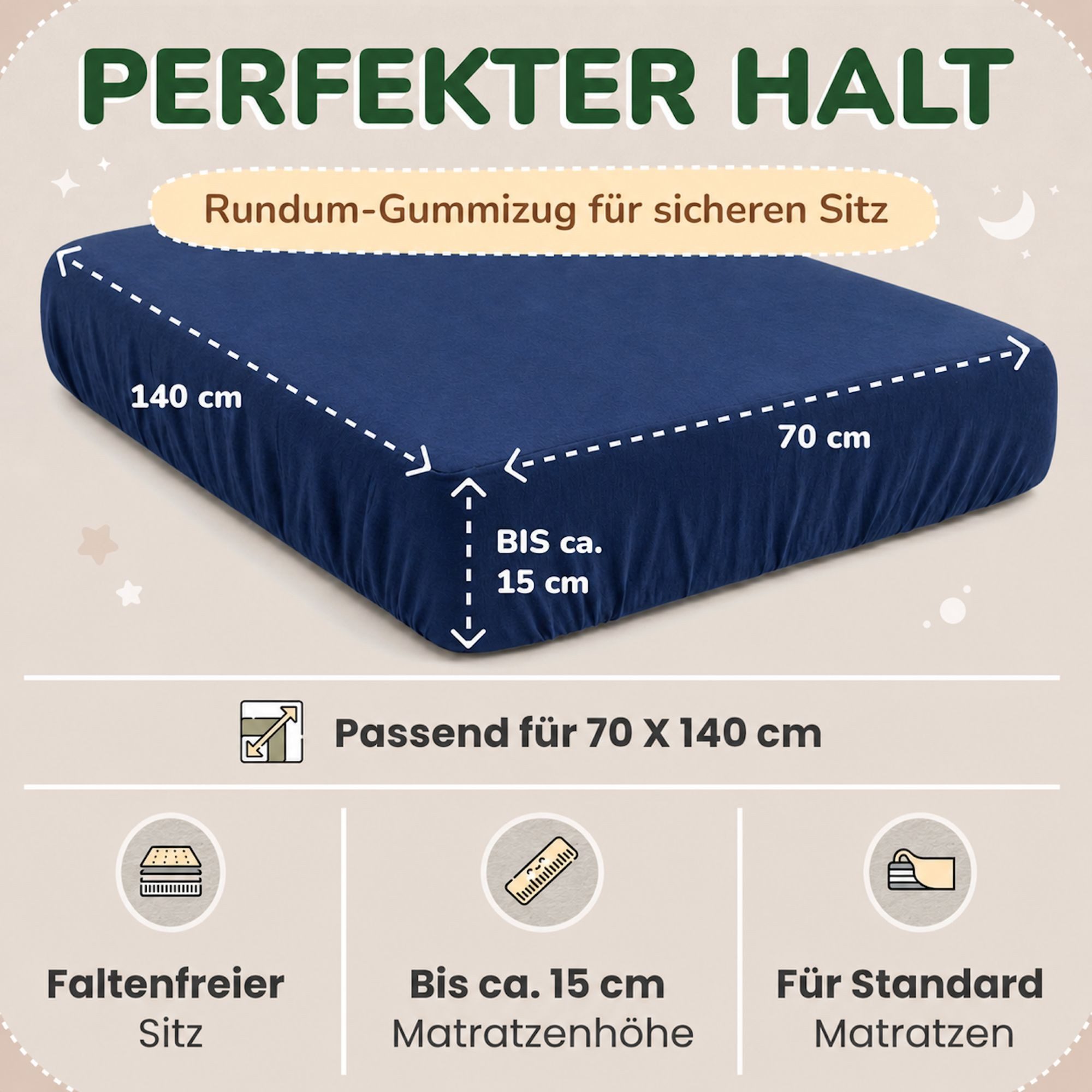 leevitex® Spannbettlaken in verschiedenen Größen und Farben, Jersey aus 100% Baumwolle, Jersey, Gummizug: rundum, (1 Stück), für Kinder- & Standardmatratzen, OE – Bild 3 von 5