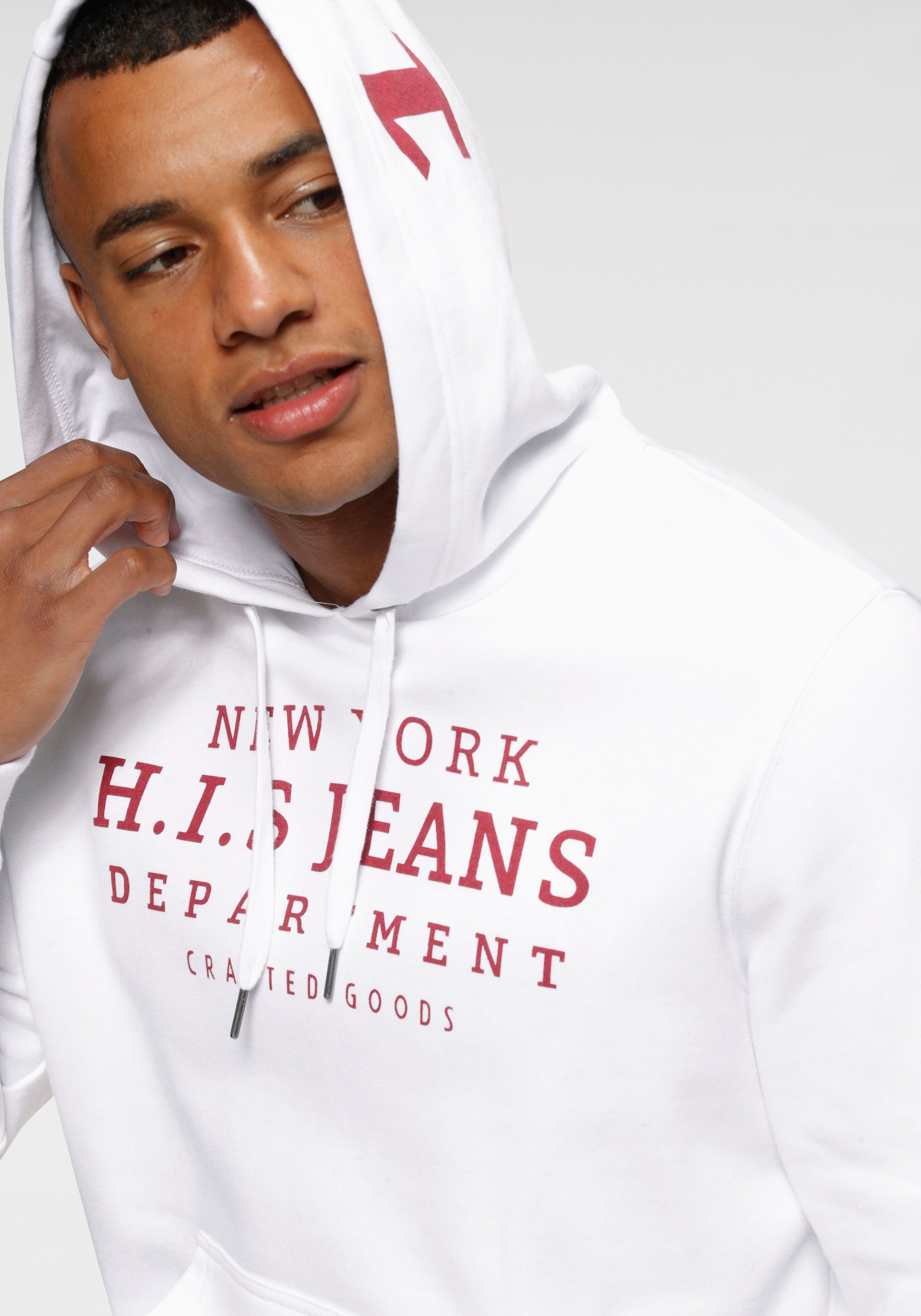 H.I.S Kapuzensweatshirt mit Print und Badge, Kapuze, für sportliche Outfits