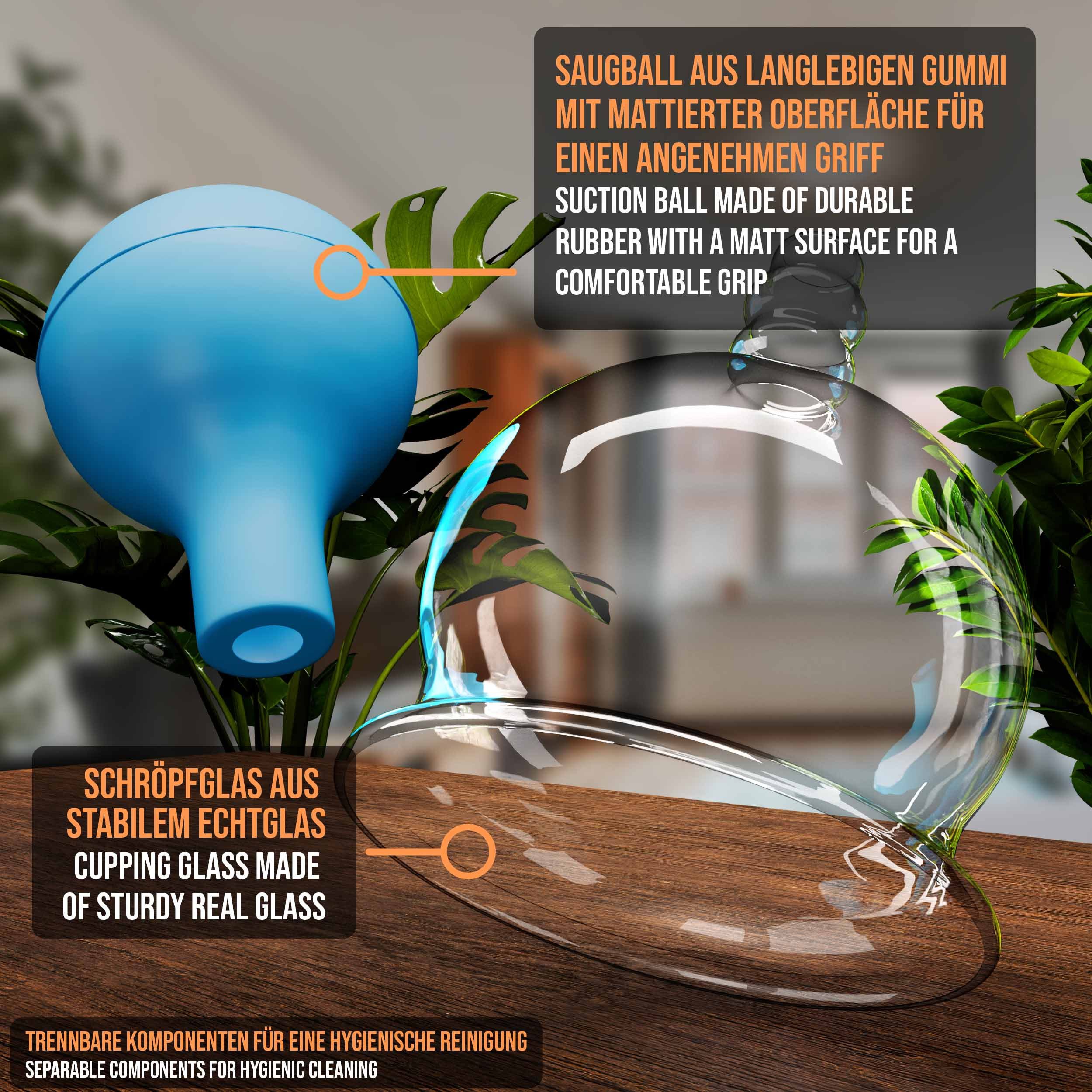 pulox Vakuum-Massager Schröpfgläser Set aus Echtglas 2 Stück 5,2cm und 6,2cm Blau