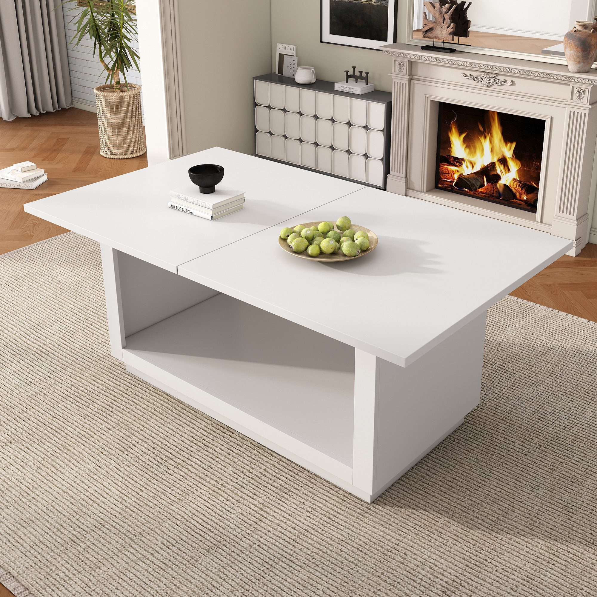 HAUSS SPOLE Esstisch Ausziehbarer Esstisch, quadratischer Esstisch, Couchtisch, weiß (Bistrotisch, 1-St., Длина 140/180cm), Ausziehbarer Küchentisch