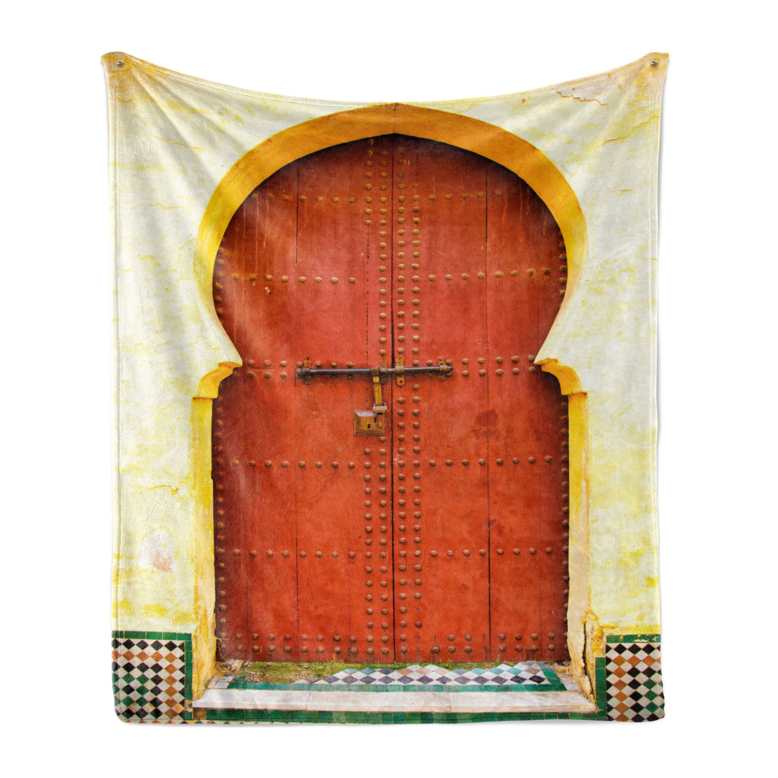 Wohndecke Gemütlicher Plüsch für den Innen- und Außenbereich, Abakuhaus, Die Architektur Historische Marokkanische Tür | Wohndecken