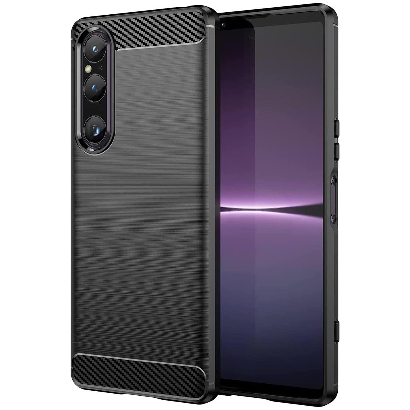 CoolGadget Handyhülle Carbon Handy Hülle für Sony Xperia 1 V 6,5 Zoll, robuste Telefonhülle Case Schutzhülle für Xperia 1 V 2023 Hülle