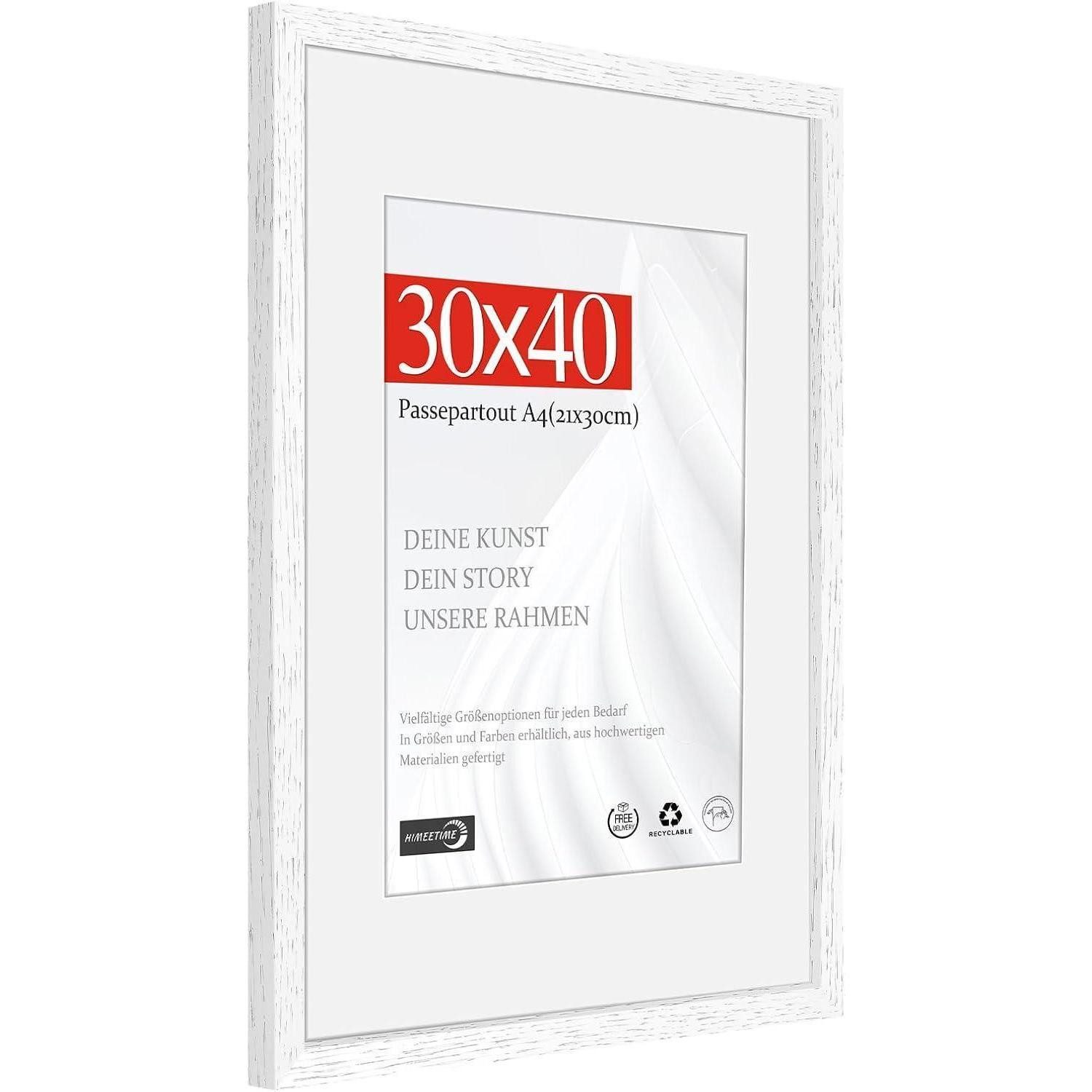 LuxusKollektion Einzelrahmen Bilderrahmen 30x40cm Natur Holz Weiss