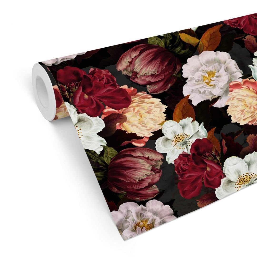 K&L Wall Art Mustertapete Vintage Blumentapete Barock Pfingstrosen Vliestapete Büro Mustertapete, Blumenstrauß Tapete