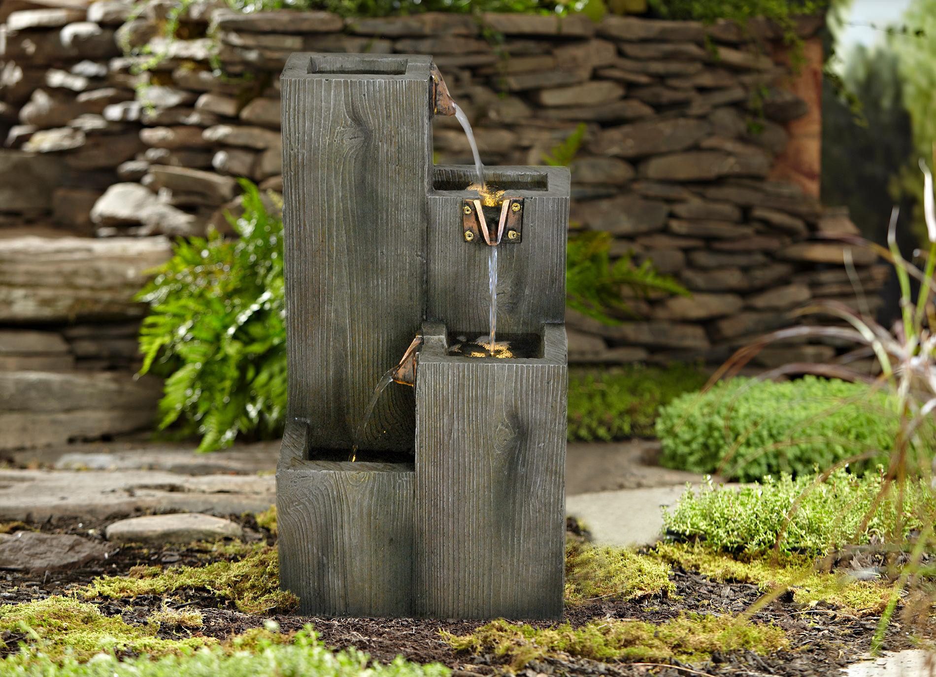 Wehmann Gartenbrunnen Elegance, Holzdesign blaues Licht, extra langes Kabel