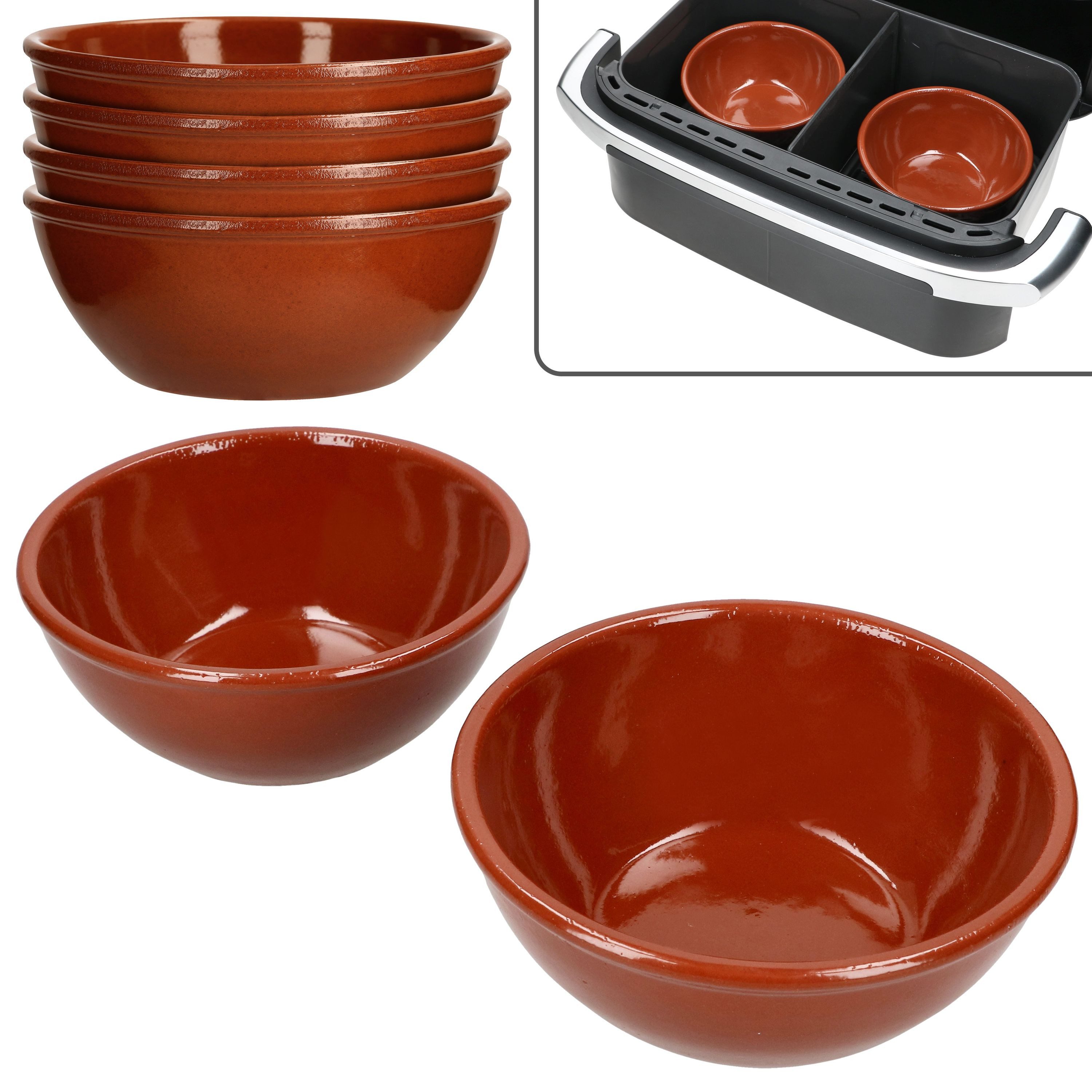 MamboCat Auflaufform MamboCat 6er Set Airfryer Ton-Schüsseln 16cm 450ml Bowl Kuchen Suppe, Ton