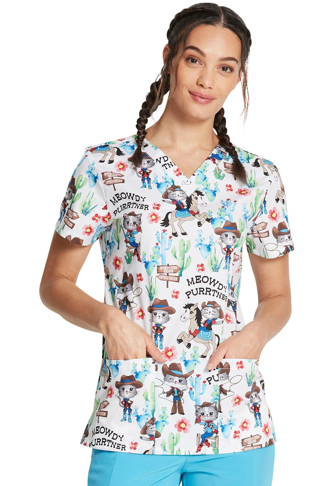 Funktionsbluse bunt bedruckter Damen Kasack "Meowdy Partner"