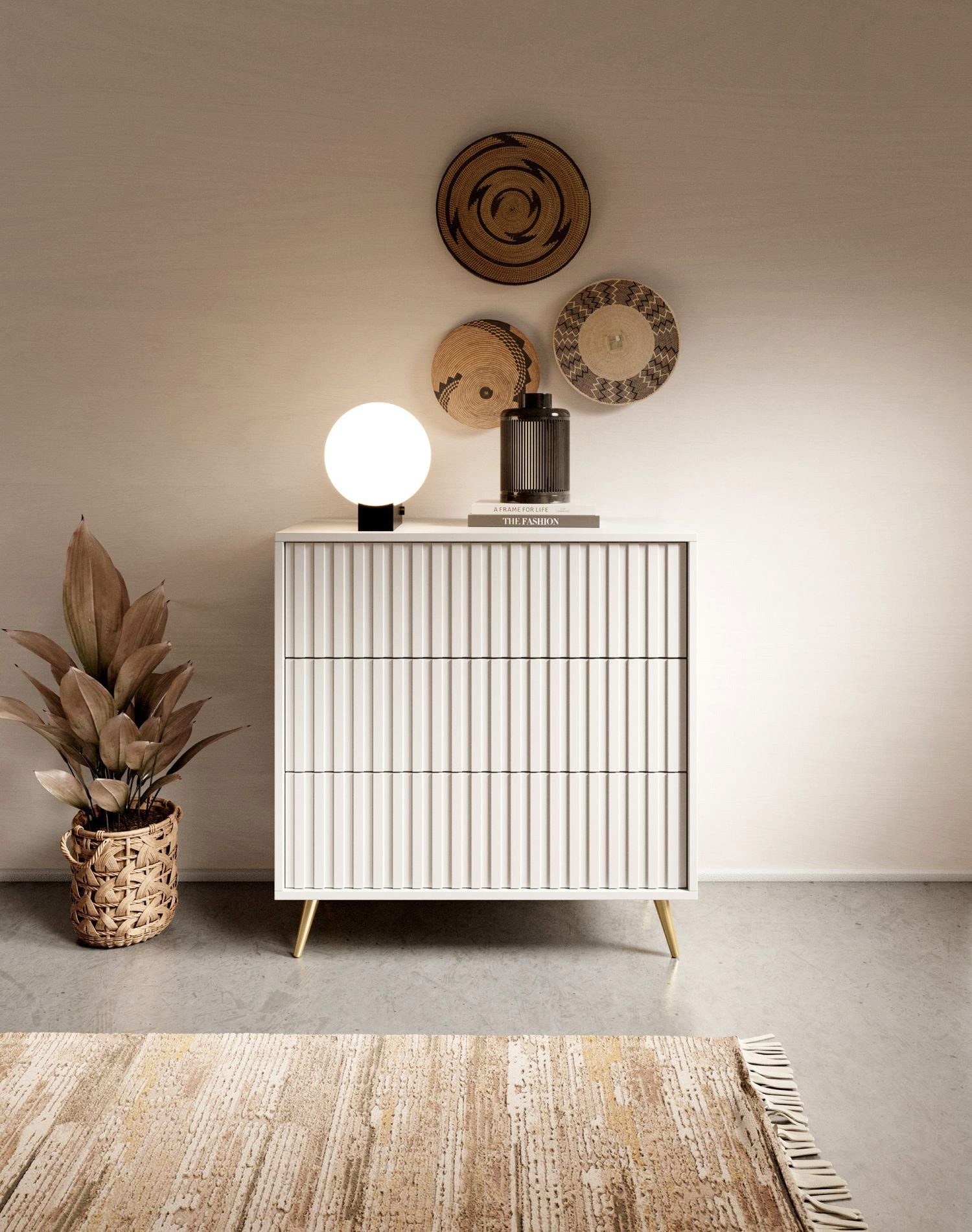 Selsey Kommode BELLO, Kommode mit Lamellenfront & Metallbeinen, mattes Design