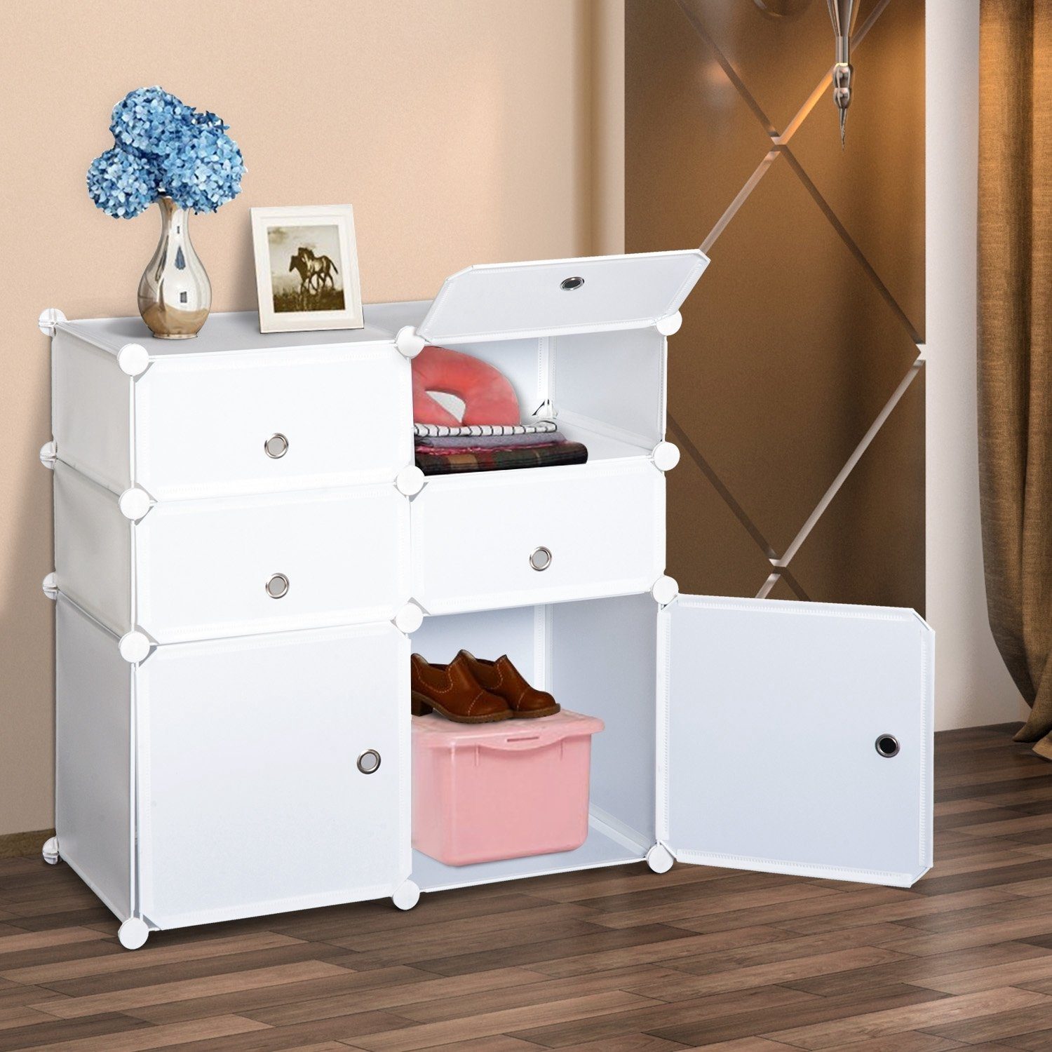 HOMCOM Kommode Regal mit Aufbewahrungsboxen