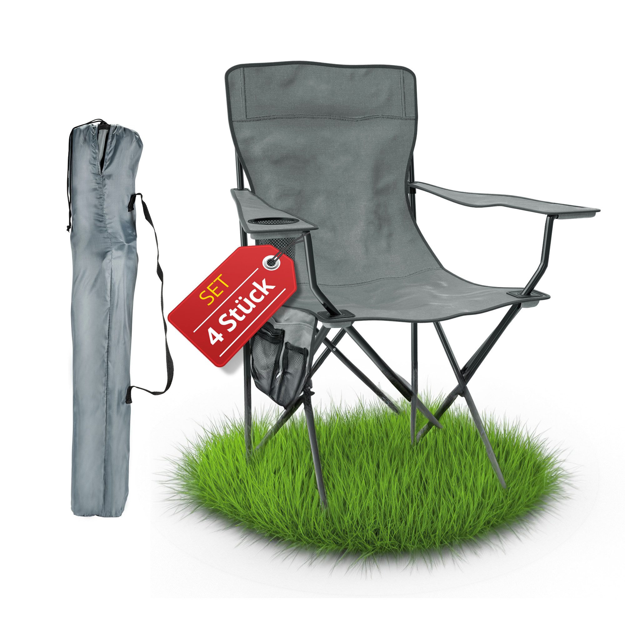 Stagecaptain Campingstuhl "Chiller" Campingsessel mit Getränkehalter in der Armlehne (4 St), Gartenstuhl faltbar, Anglersessel, Faltstuhl, Strandstuhl inkl. Tasche