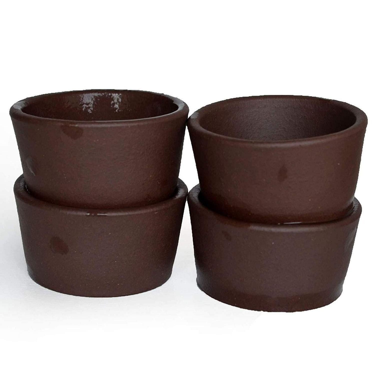 LuxusKollektion Teeschale Teetassen Set Zisha 4er Set 50ml Dunkelbraun, Keramik