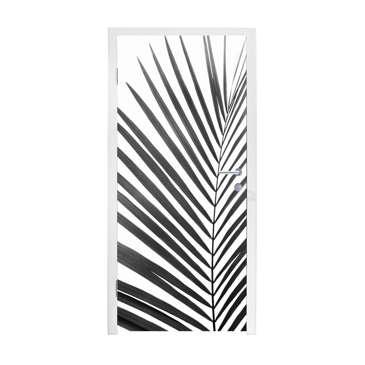 MuchoWow Türtapete Pflanze - Schwarz und weiß - Natur - Blatt, Matt, bedruckt, (1 St), Fototapete für Tür, Türaufkleber, 75x205 cm