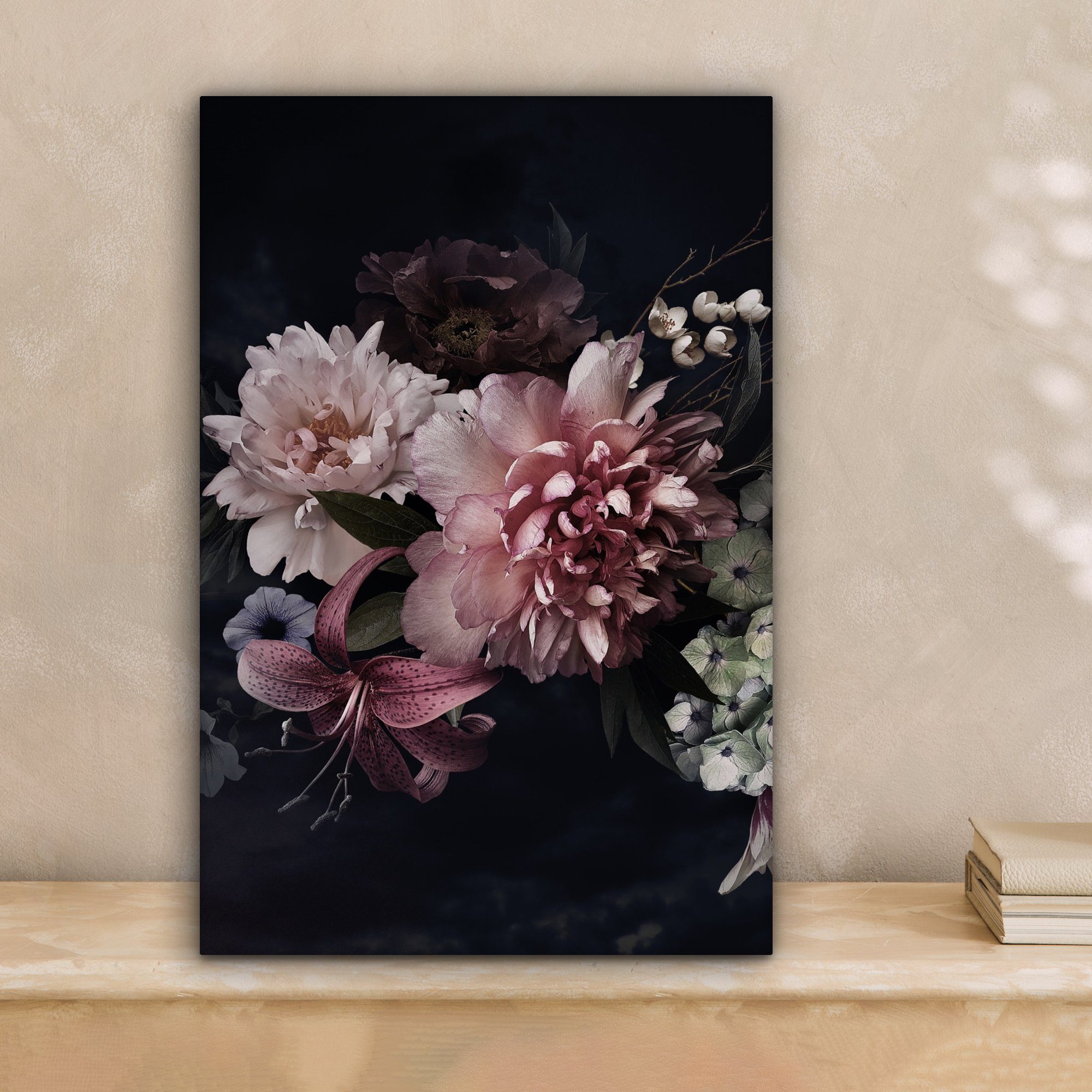 OneMillionCanvasses® Leinwandbild Blumen - Vintage - Pastell - Schwarz - Bl günstig online kaufen