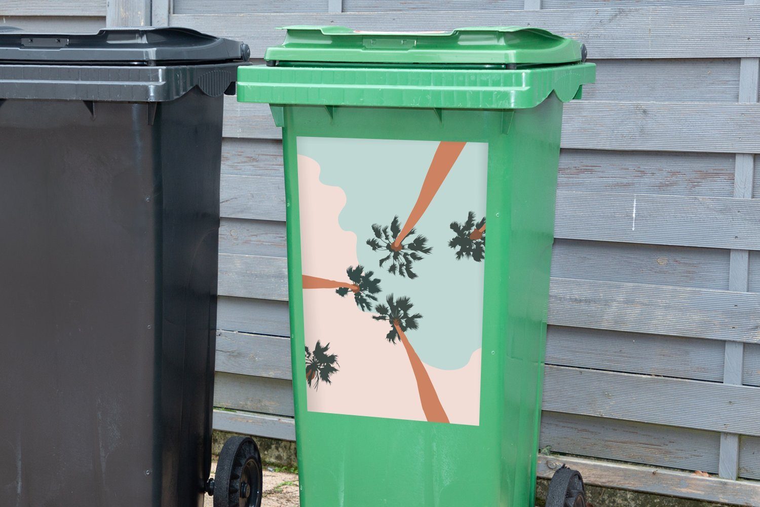 Palmen Sommer Mülltonne, Mülleimer-aufkleber, - Sticker, - Pastell Container, MuchoWow (1 Abfalbehälter Wandsticker St),
