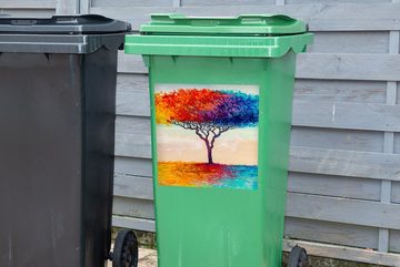 MuchoWow Wandsticker Gemälde - Ölfarbe - Baum - Regenbogen (1 St), Mülleimer-aufkleber, Mülltonne, Sticker, Container, Abfalbehälter