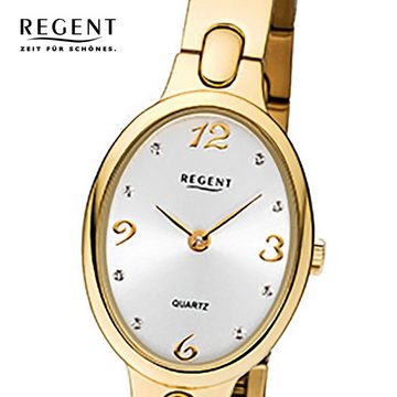 Regent Quarzuhr Regent Damen-Armbanduhr gold Analog F-1092, Damen Armbanduhr oval, klein (ca. 22mm), Titanarmband