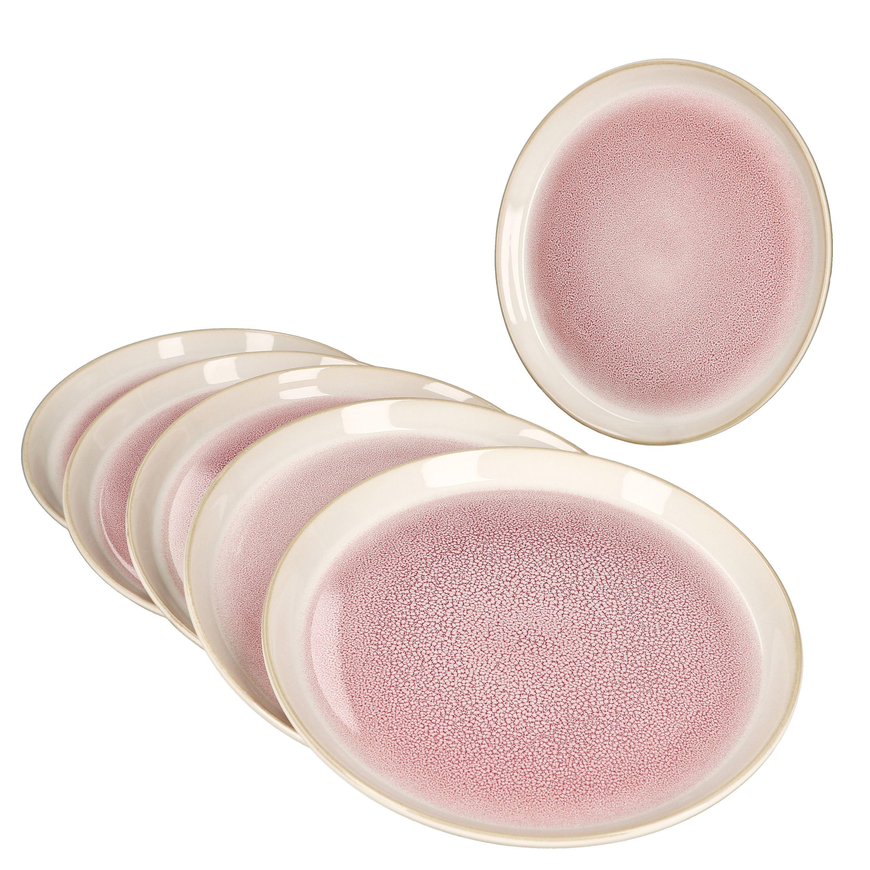 MamboCat Frühstücksteller 6x Reactive Glaze Paris Kuchenteller 6 Personen Creme Pink