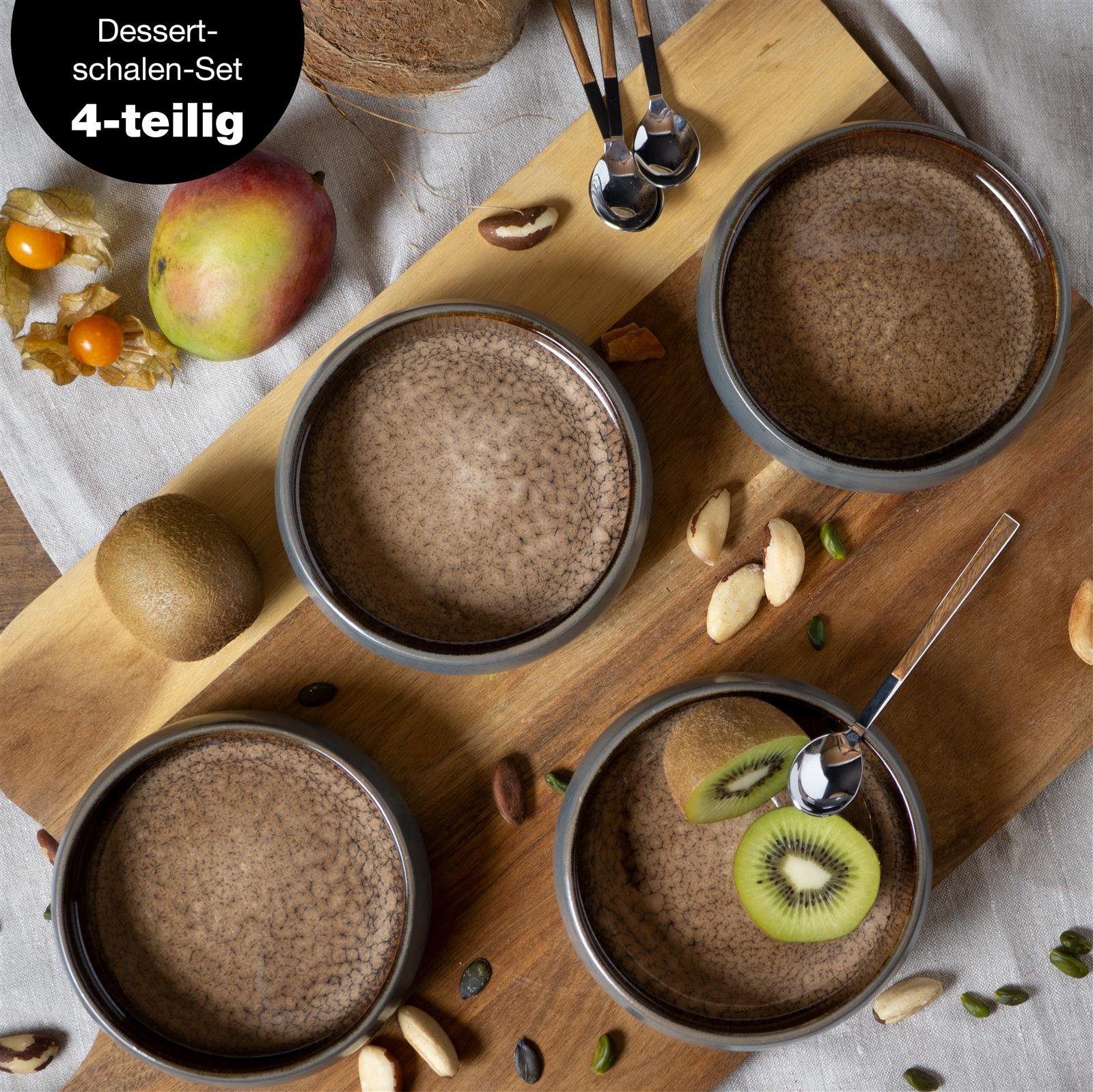Moritz & Moritz Dessertschale Moritz & Moritz SOLID 4x Dessertschale Beige, Steinzeug, (4er Set, 4-tlg), Dip Schälchen aus Steinzeug für Dessert