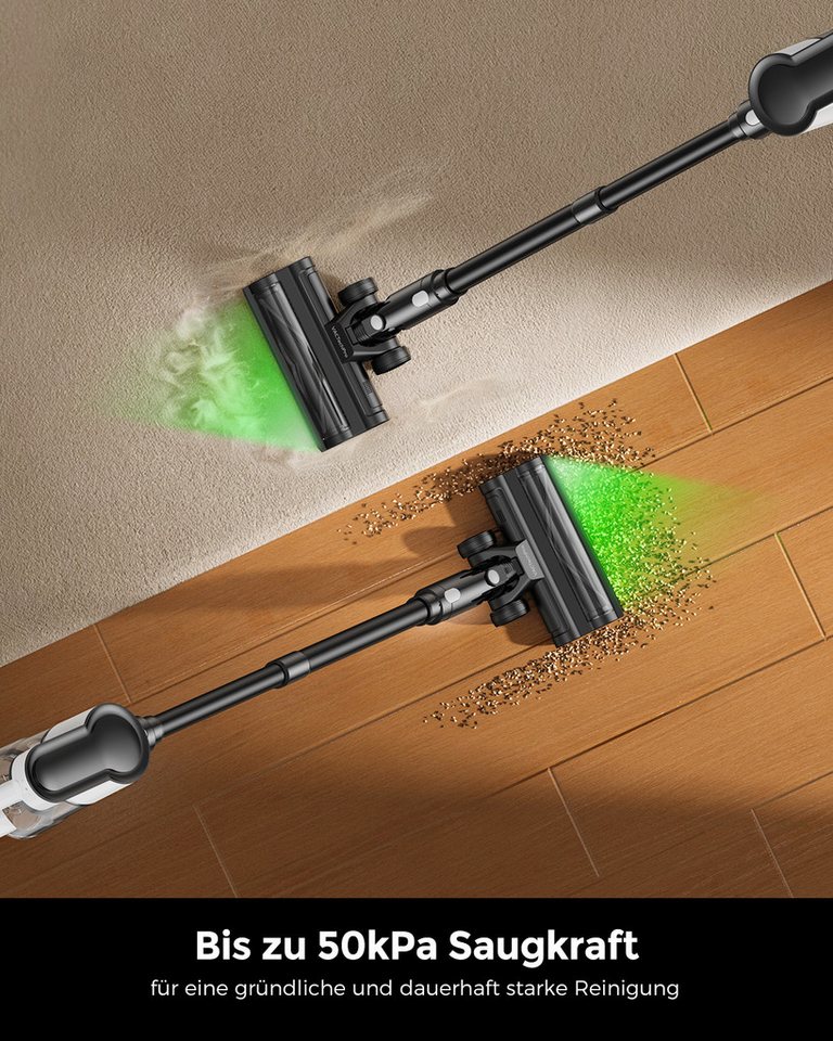 VACTechPro Akku-Hand-und Stielstaubsauger F02 Lite Akkustaubsauger 550W/50kPa/50Min., 8‑stufigem Filtersystem, 550 W, Selbststehend für Böden/Teppiche/Tierhaare