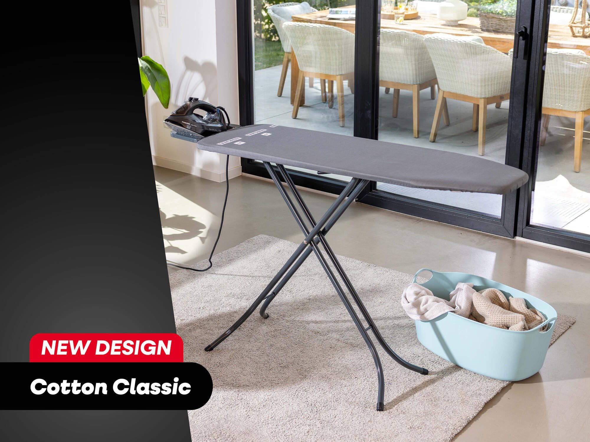 Leifheit Ersatz-Bügelbrettbezug Bügeltischbezug Cotton Classic S/M Black, Schaumstoffpolsterung, 125 x 40 cm, für Dampfstationen geeignet
