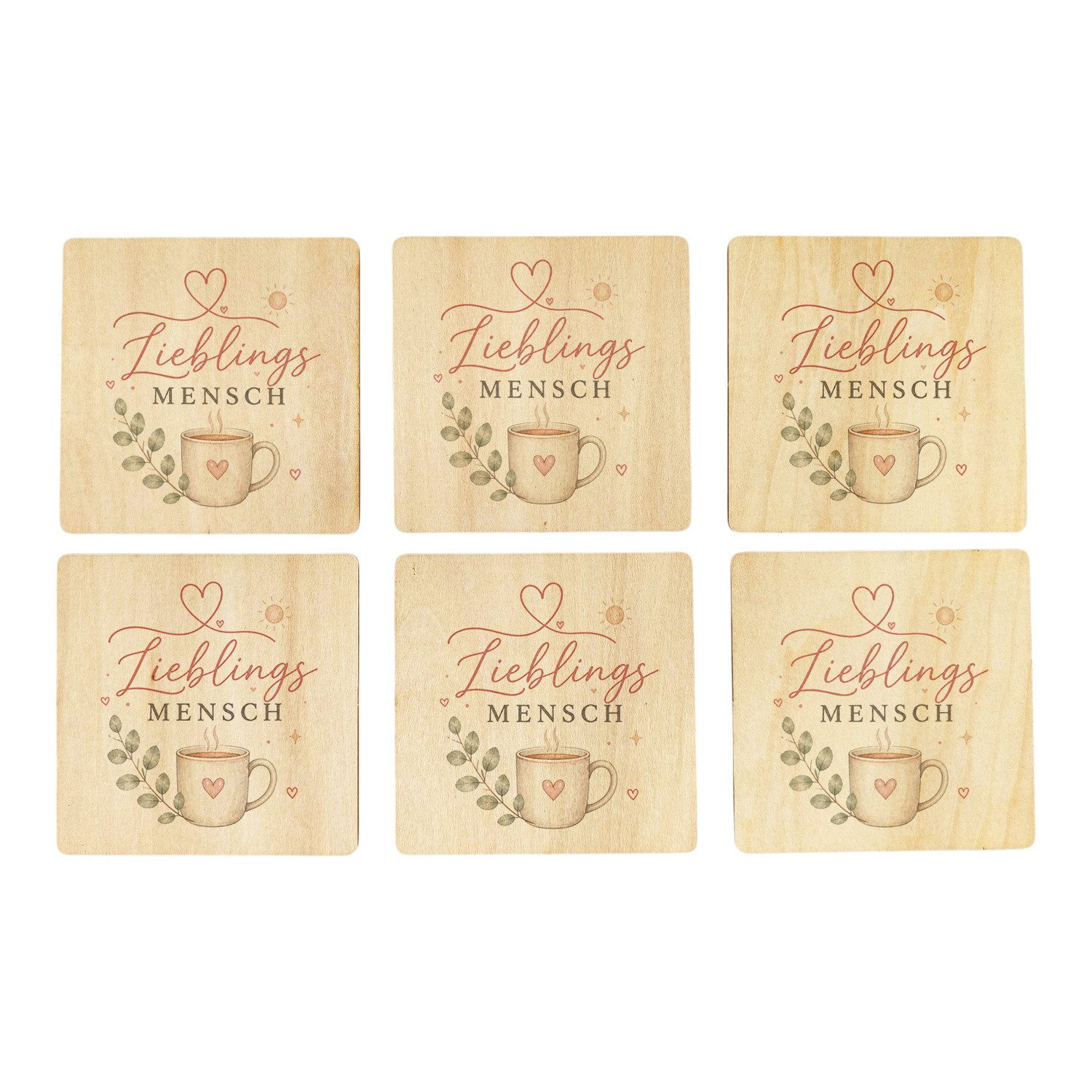 speecheese Glasuntersetzer 6er Set Untersetzer Holz Lieblingsmensch Herzmotiv Mit Spruch: Motiv