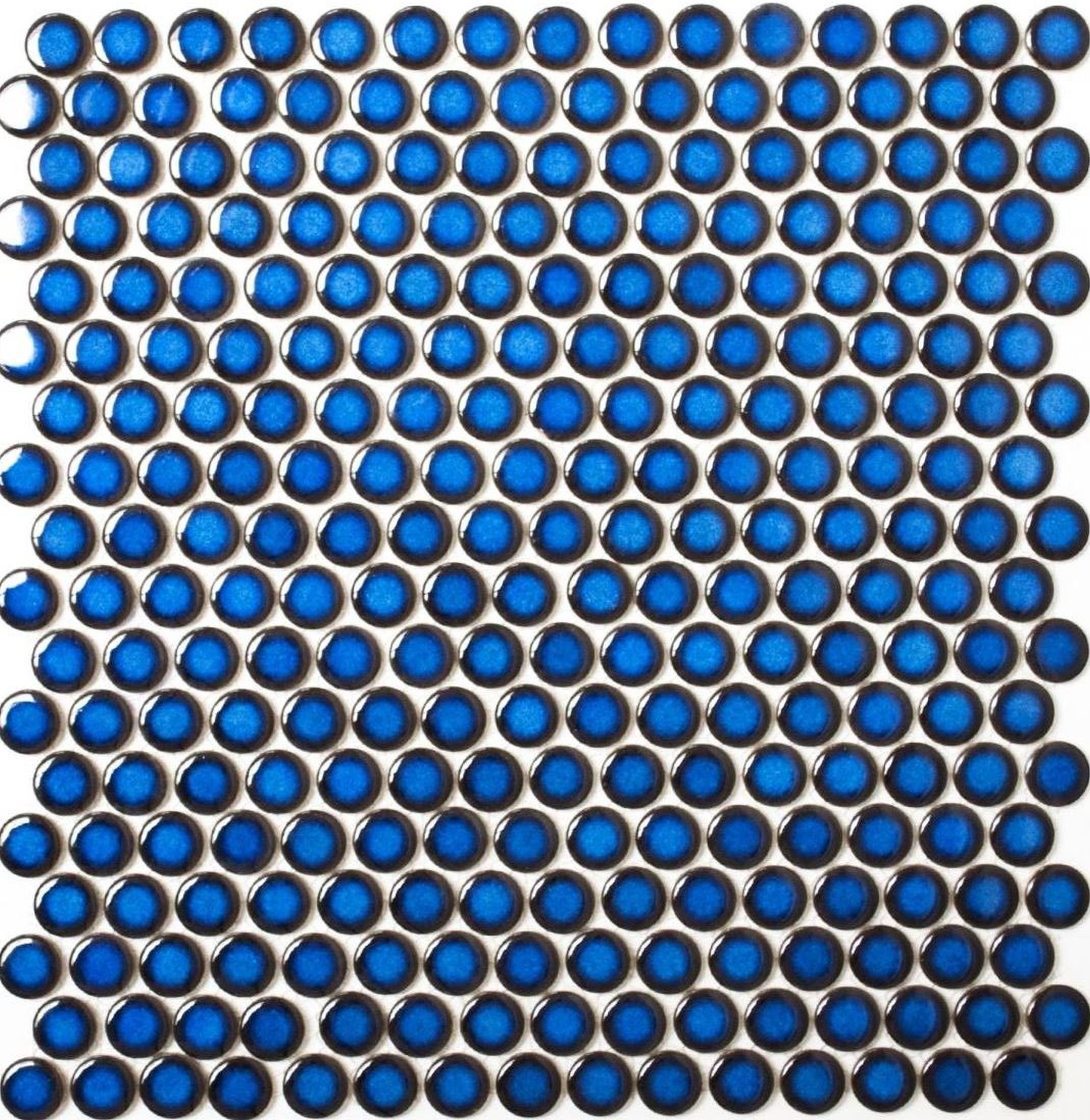 LOOP Wand Küche Mosaikfliesen Knopfmosaik Mosani Dusche dunkelblau Rundmosaik kobalt