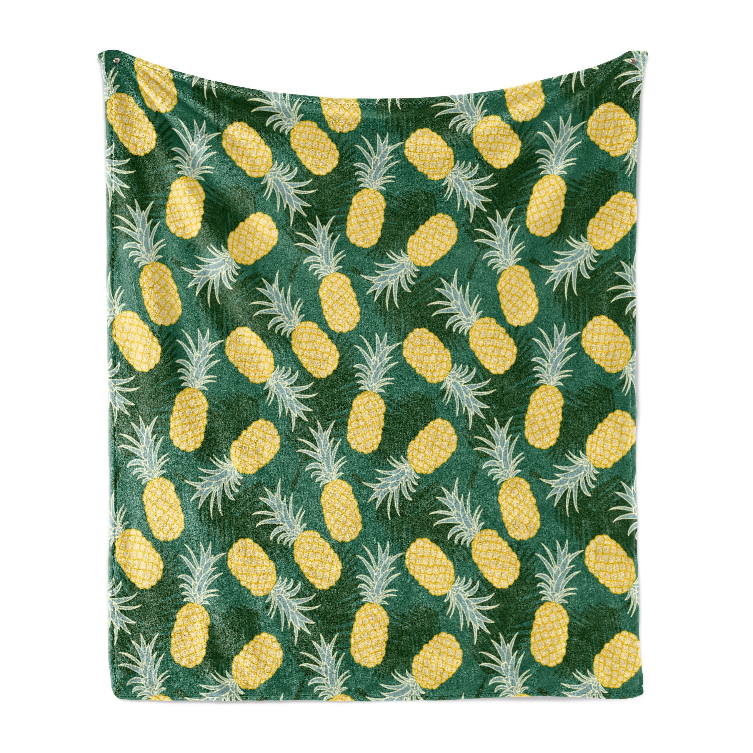 Wohndecke Gemütlicher Plüsch für den Innen- und Außenbereich, Abakuhaus, hawaiisch Palmblätter Ananas