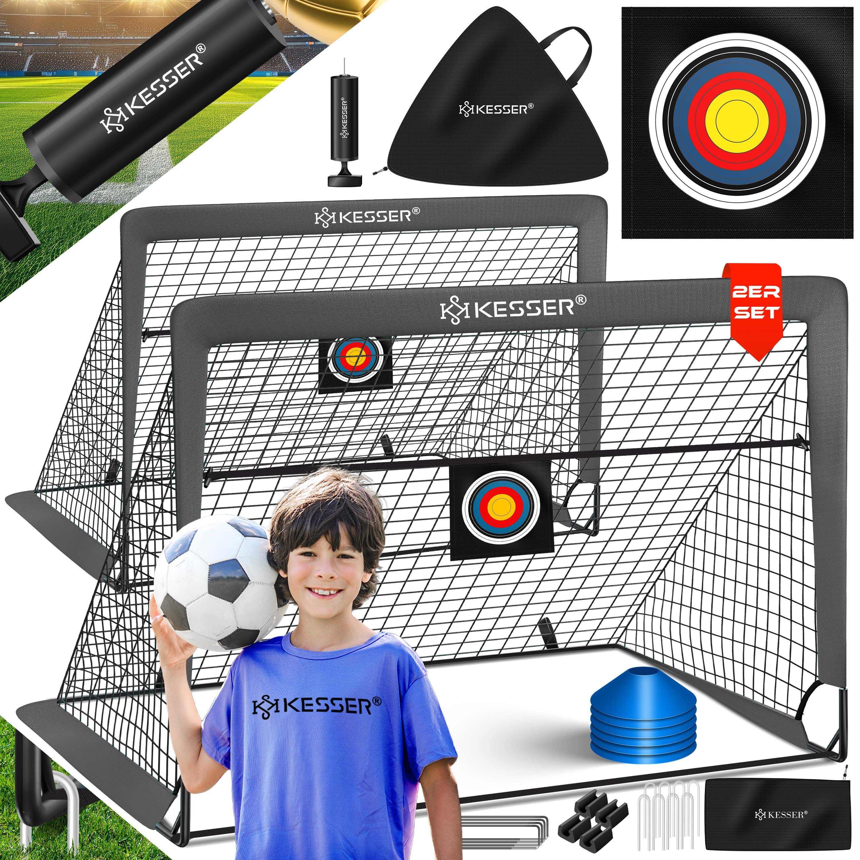 KESSER Fußballtor Set mit Tragetasche, Heringen, Zielscheibe, Hütchen & Pumpe, Pop-Up Tor mit Anti-Rutschfüßen – ideal für Training & Freizeitspiele
