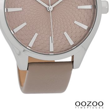 OOZOO Quarzuhr Oozoo Damen Armbanduhr Timepieces, Damenuhr rund, groß (ca. 42mm), Lederarmband braun, Fashion