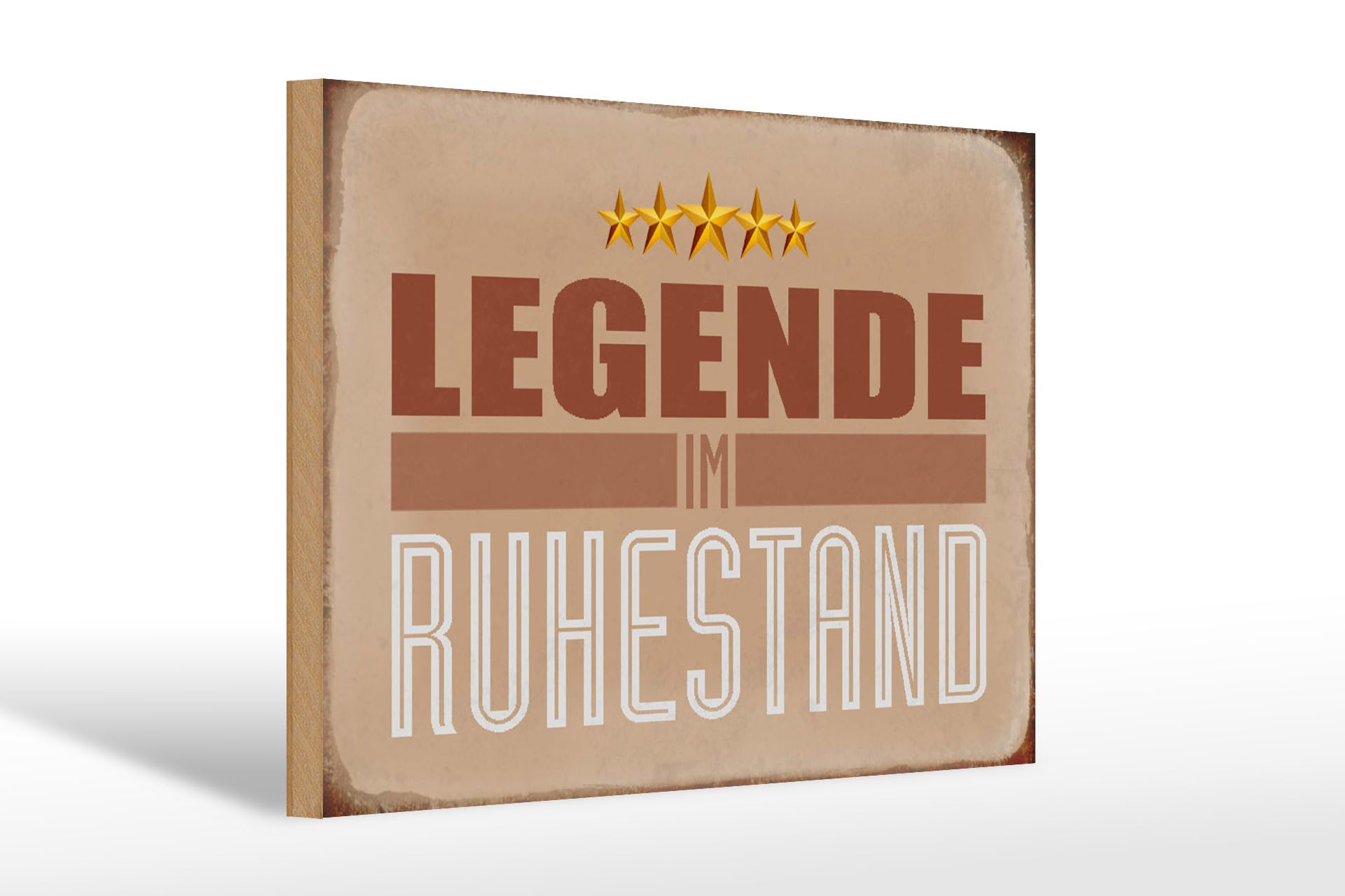Femer GmbH Holzbild Retro 30x20cm Legende im Ruhestand, Nostalgie Retro Altes (1 St), Glatte Holzfaserplatte (MDF), vorn beschichtet