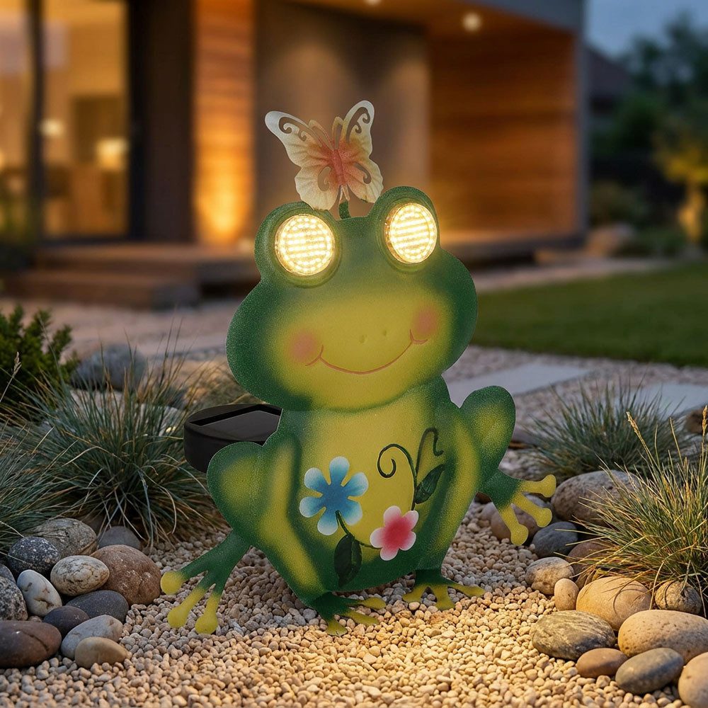 GLOBO LIGHTING LED Solarleuchte, LED-Leuchtmittel fest verbaut, Warmweiß, LED Solarleuchte Außenleuchte Metall bunt matt Frosch-Design H 22 cm