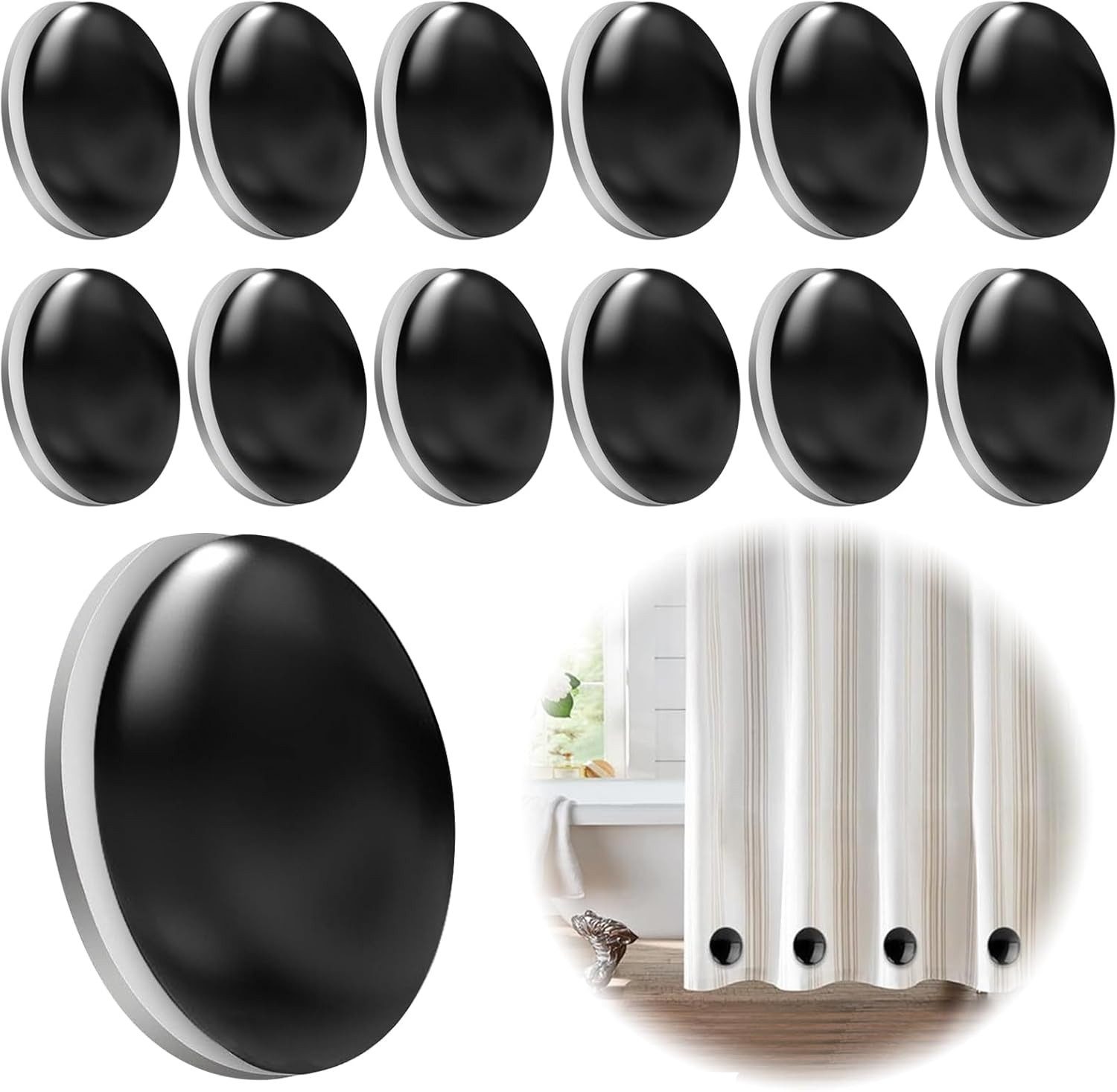 FELIXLEO Duschrollo Duschvorhang Magnet 12 Stück Magnetische Vorhang Gewichte Schwarz