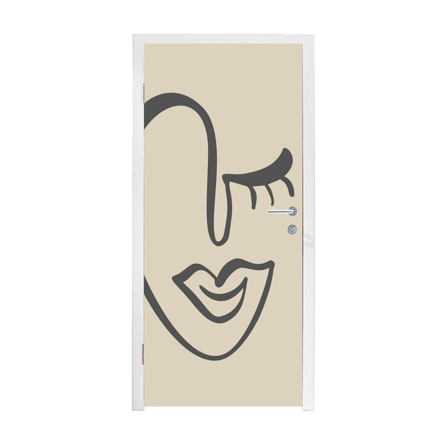 (1 Tür, - bedruckt, Gesicht Türtapete Kunst, cm 75x205 Frau für - Matt, Türaufkleber, St), MuchoWow Fototapete