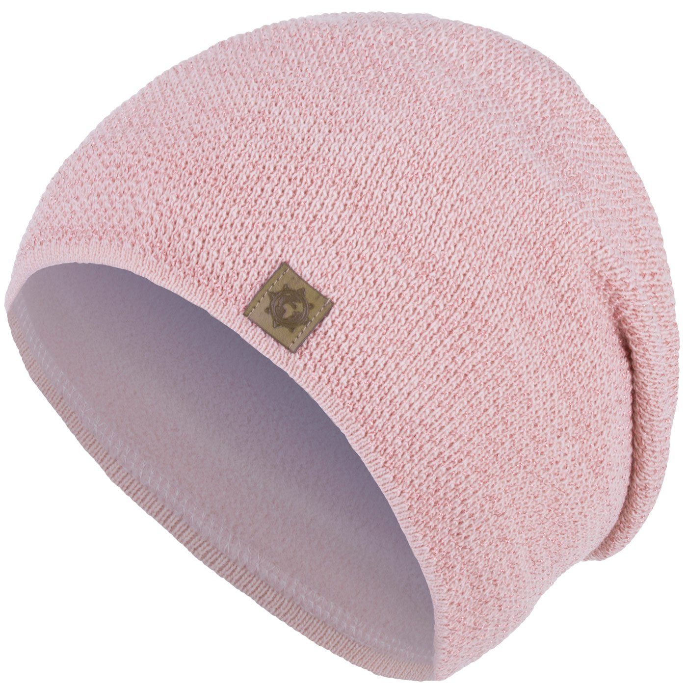 Winter Damen Mütze Wintermütze Beanie Metallic-Garn compagno rose (1-St) Strickmütze gefüttert