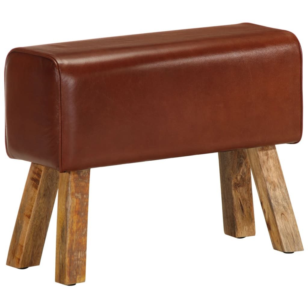vidaXL Essbank Sitzbank Turnbock-Design 58cm Braun Echtleder Massivholz