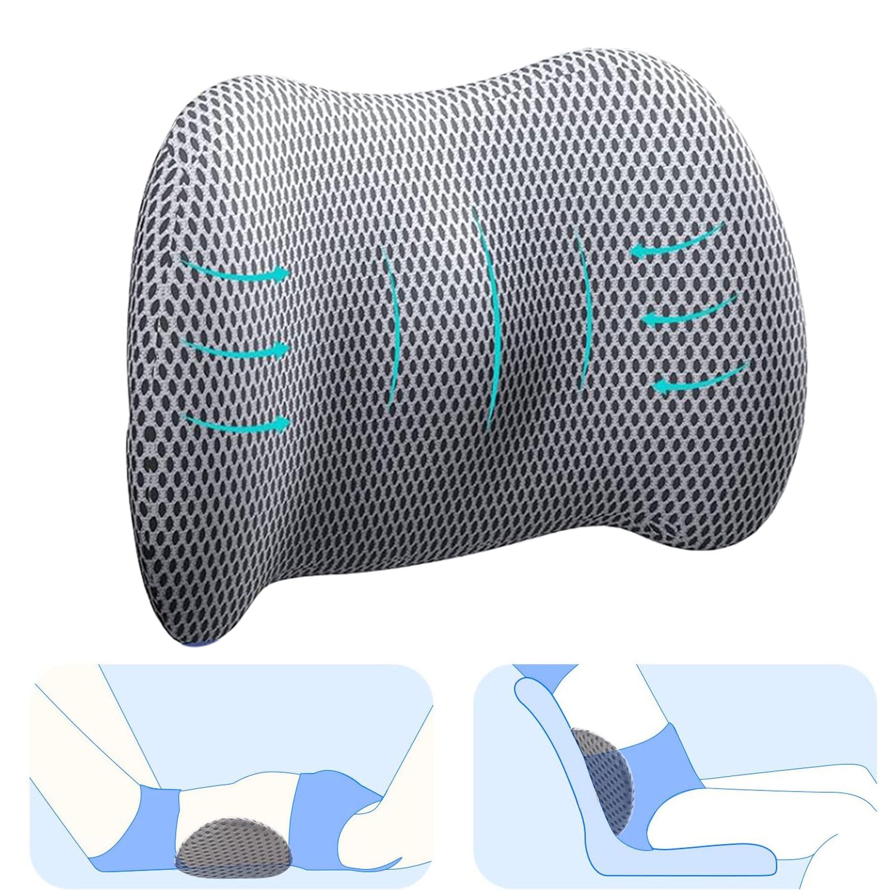 Keyura Rückenkissen Lumbalkissen Rückenkissen, Ergonomisches Lendenkissen aus Memory Foam, Rückenpolster für Back Support, Lendenstützkissen, für Autositze, Lumbalkissen für Bürostuhl und Autositz, für unteren Rücken,verstellbares Rückenkissen zum Ausruhe