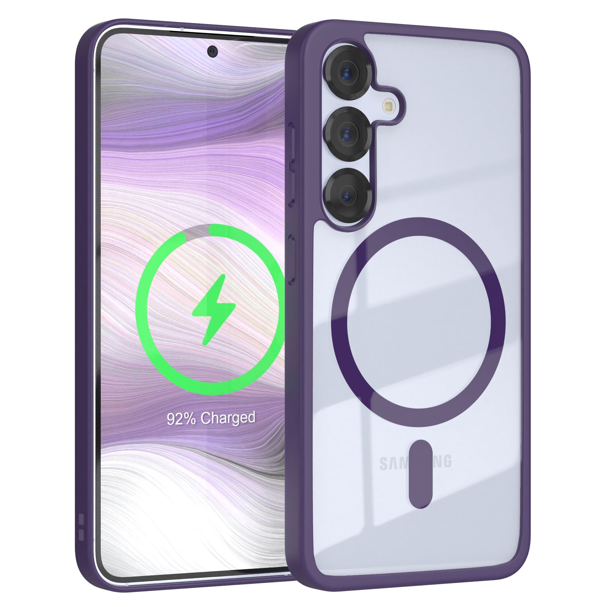EAZY CASE Handyhülle Transparente Hülle mit MagSafe Samsung Galaxy S25 6,2 Zoll, Hülle mit Kameraschutz, Smart Case kompatibel mit Magsafe, Violett