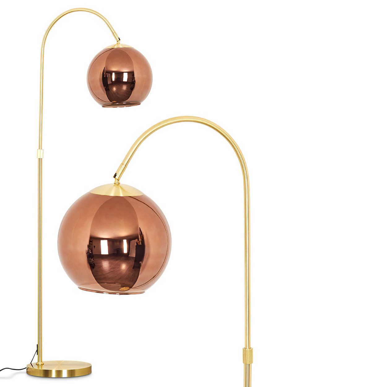 hofstein Stehlampe Stehlampe aus Metall/Glas in Messing/Kupferfarben, ohne Leuchtmittel, mit Glasschirm (25 cm) u. Fußschalter, 1 x E27, ohne Leuchtmittel
