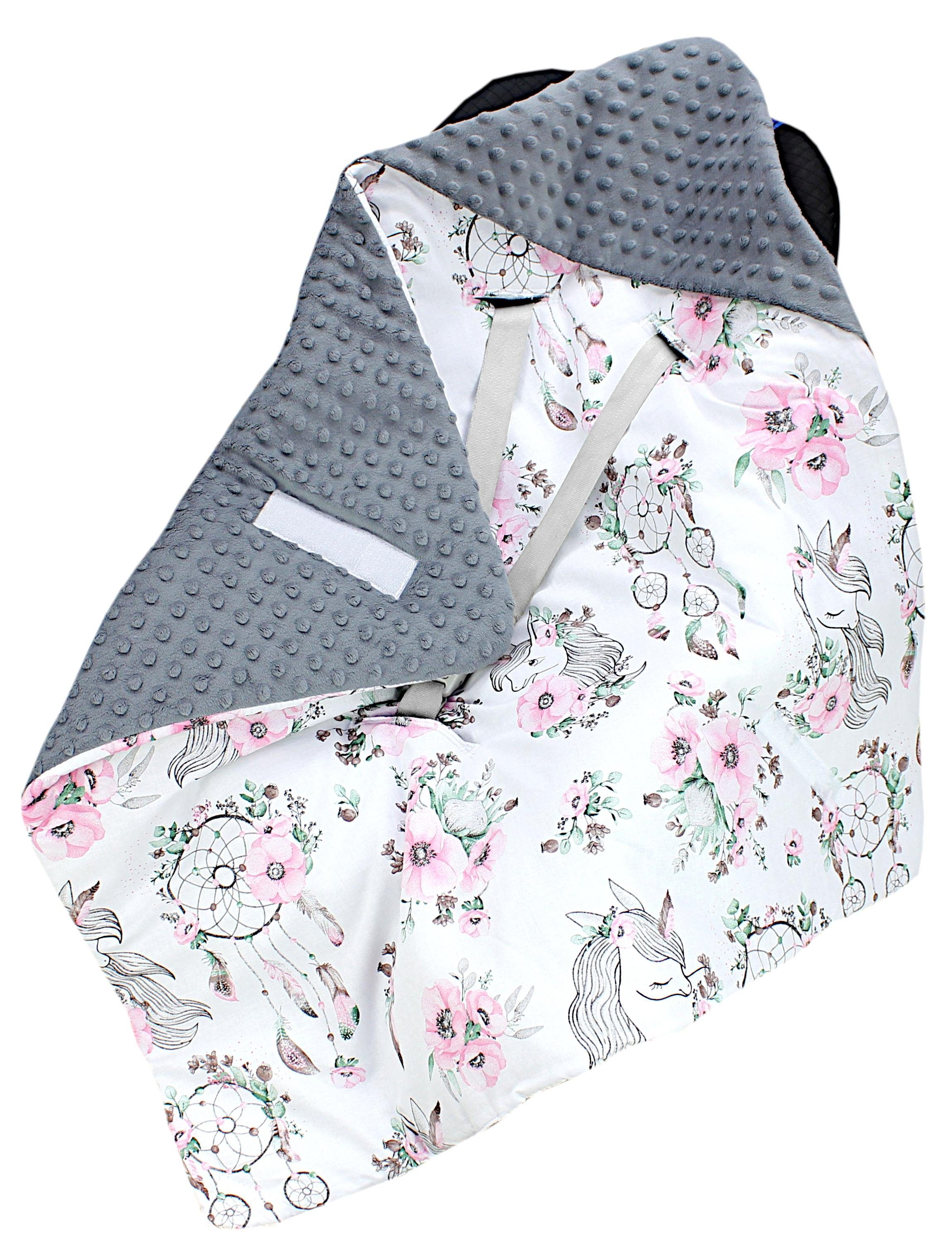 Einschlagdecke Baby Winter Einschlagdecke für Babyschale Wickeldecke Decke 75 x 75, TupTam Traumfänger / Einhorn / Rosa