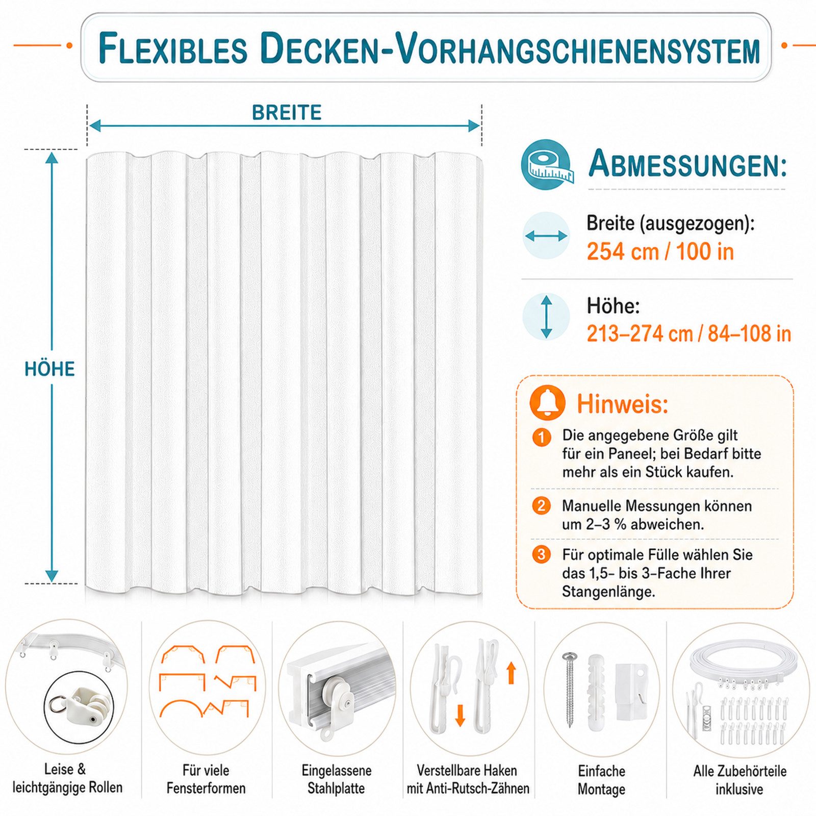 Lapamax Verdunkelungsvorhang XXL Verdunkelungsvorhang mit Deckenschiene, 254 cm breit, 1-teilig (1 St), Hakenaufhängung, verdunkelnd, Polyester, Biegsame Schien – Bild 4 von 5