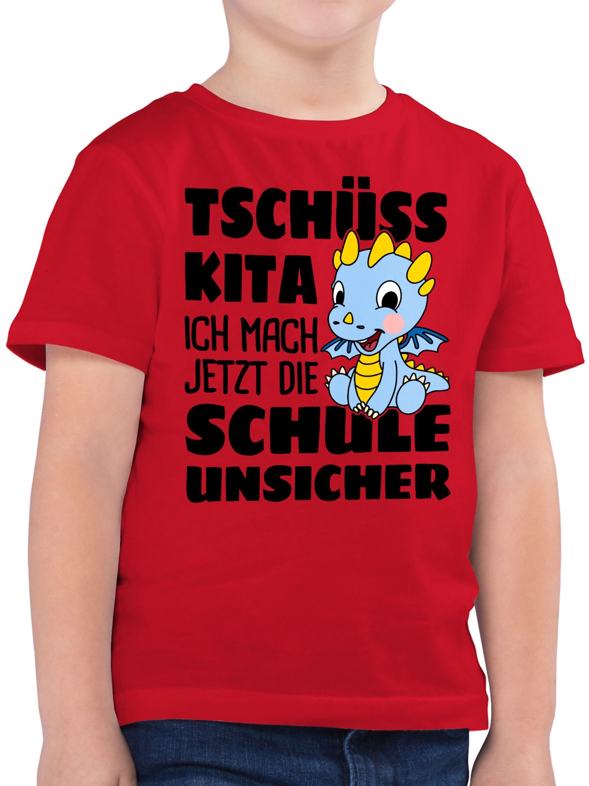 T-Shirt Tschüss Kita ich mach jetzt die Schule unsicher! Mit blauem Drachen