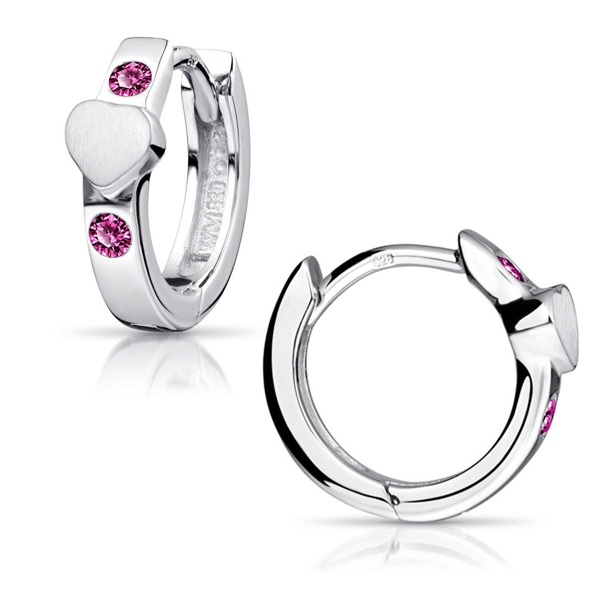 Materia Klappcreolen Kinderohrringe Herzen Zirkonia Pink SO-391, aus 925 Sterling Silber, rhodiniert
