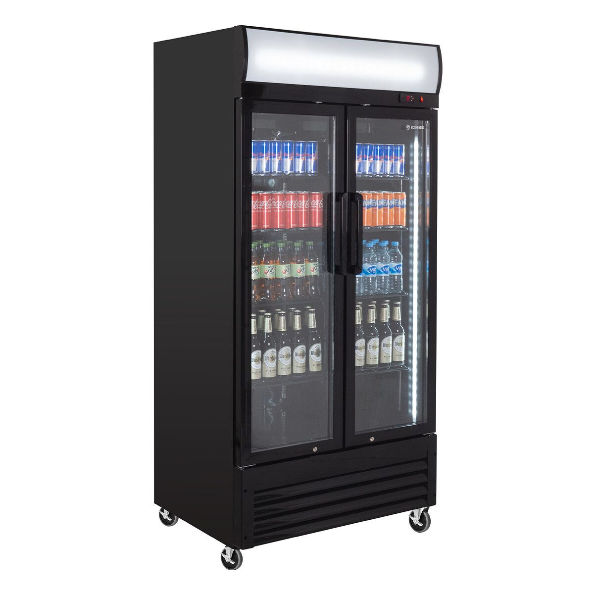 GastroHero Getränkekühlschrank Getränkekühlschrank 630 - Leuchtaufsatz, 2 Türen, schwarz, LED, 200 cm hoch, 92.5 cm breit