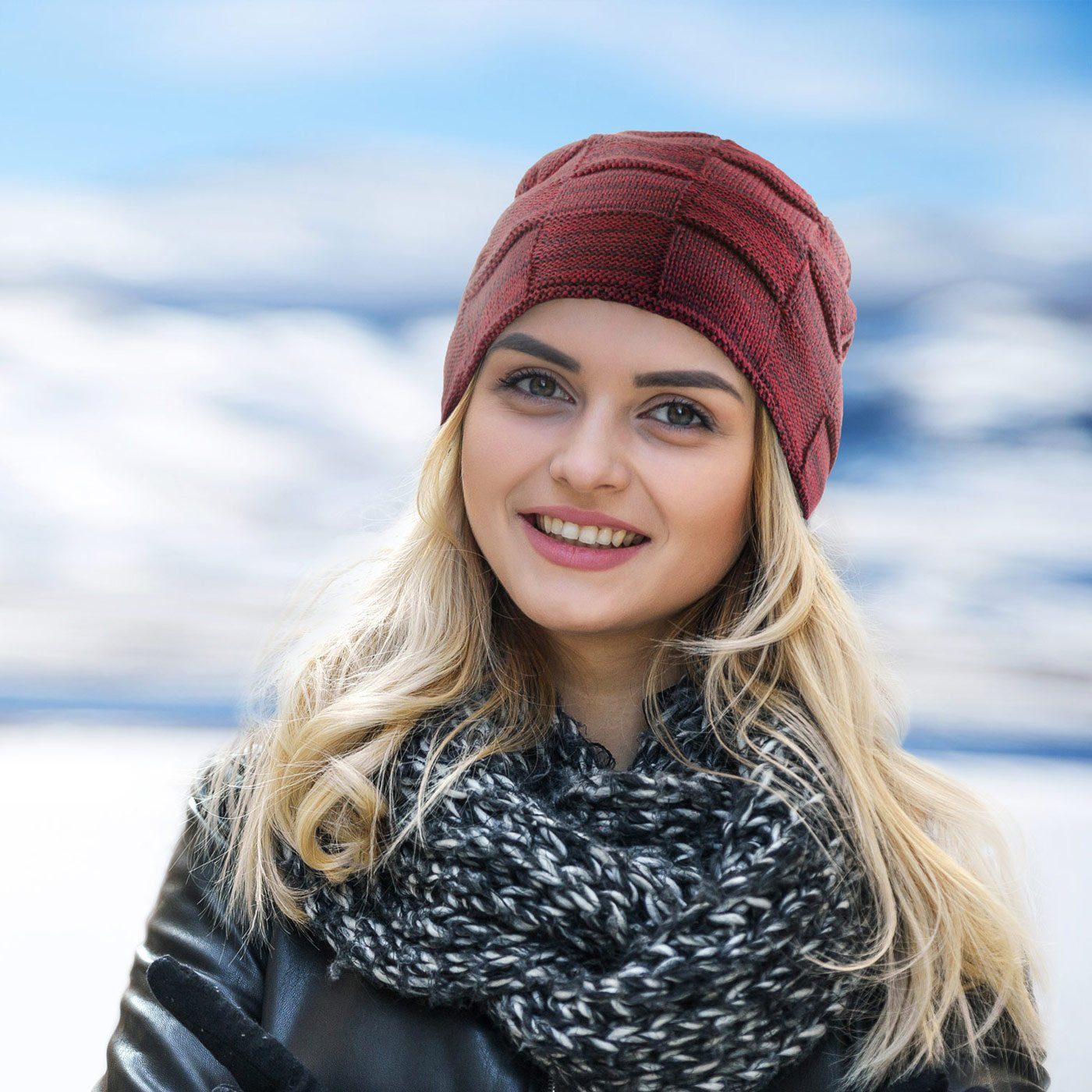 compagno Strickmütze (1-St) Warm gefüttert Beanie Wintermütze Flechtmuster uni oder meliert Mütze