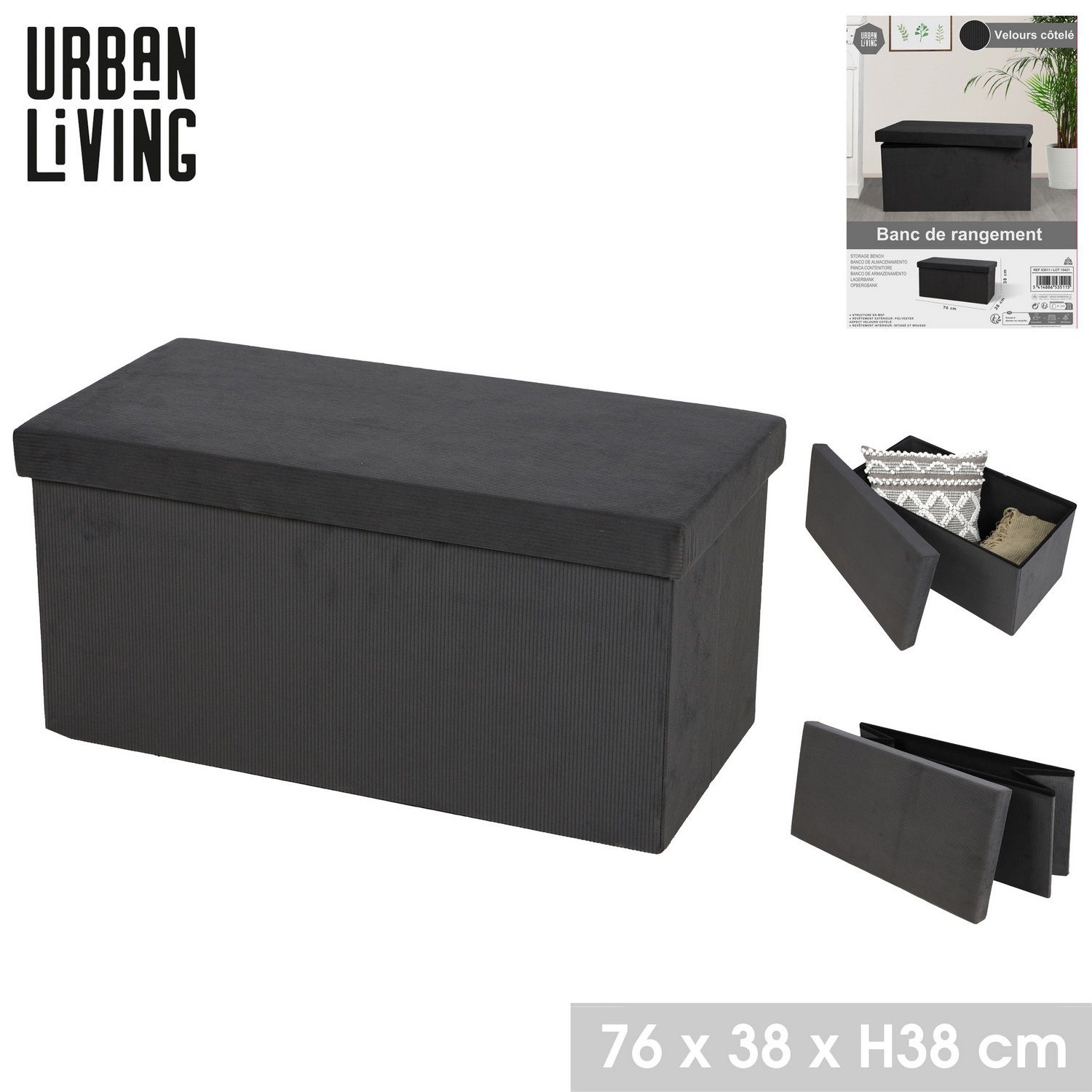 Urban Living Truhenbank SITZBANK CORD "velours côtelé" zusammenklappbar, Au günstig online kaufen